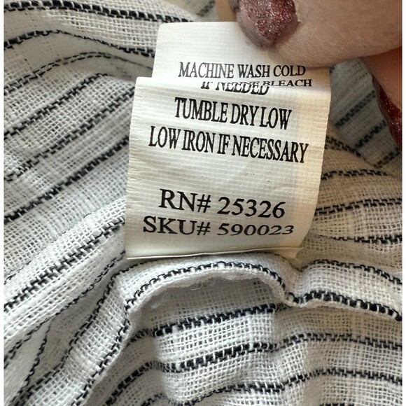 World Market Top Size S/M Black White Long Sleeve Striped Babydoll Peasant NWT - Picture 5 of 8